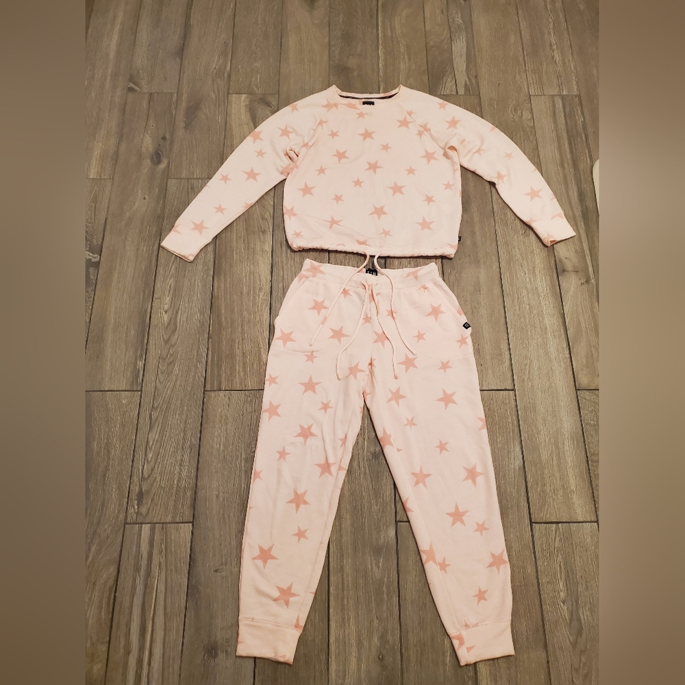 GAP women's modal polyester blend pastel pink star soft joggers pajamas set S